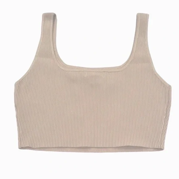 HOUSE OF HARLOW 1960 Ribbed Sculpt Knit Crop Top Luxe Essentials Taupe NWT Large - Picture 2 of 3